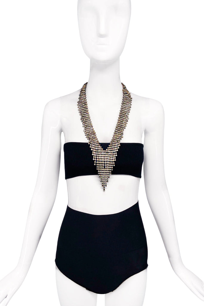 Vintage Crystal Rhinestone 1920's Large V Shaped Necklace