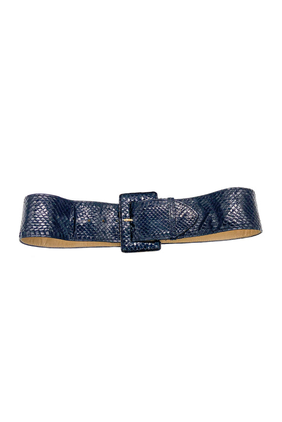 Vintage Black Snakeskin Belt with Oversize Buckle