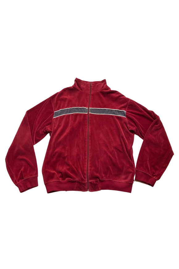 Vintage Red Maroon Velour Striped Track Suit Jacket