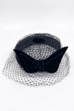 Vintage Pillbox Cocktail hat with Velvet Bow and Net Tulle Veil