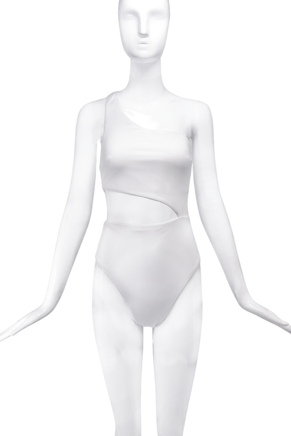 White Lycra Cut Out Bathing Body Suit