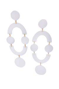 Vintage White Enamel Bone Circle and Graphic Crescent "Mod" Earrings