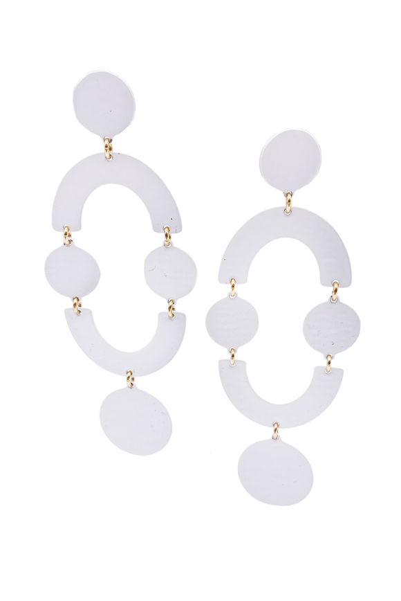 Vintage White Enamel Bone Circle and Graphic Crescent 