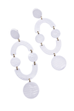 Vintage White Enamel Bone Circle and Graphic Crescent "Mod" Earrings