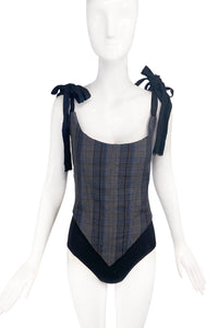 Alexandre Herchcovitch Blue and Grey Tartan Print Corset Top