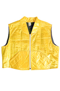 Vintage Yellow Quilted Zip-Up "Y2K Raver Boy" Vest with Clear Vinyl Overlay