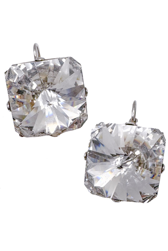 Vintage Crystal Square Drop Stud Earrings