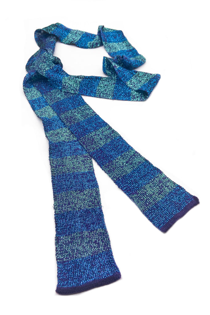 Vintage Blue Striped Lurex Missoni Skinny Long Disco Scarf