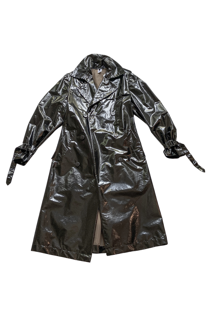Krizia Black Patent Vinyl Trench Coat #