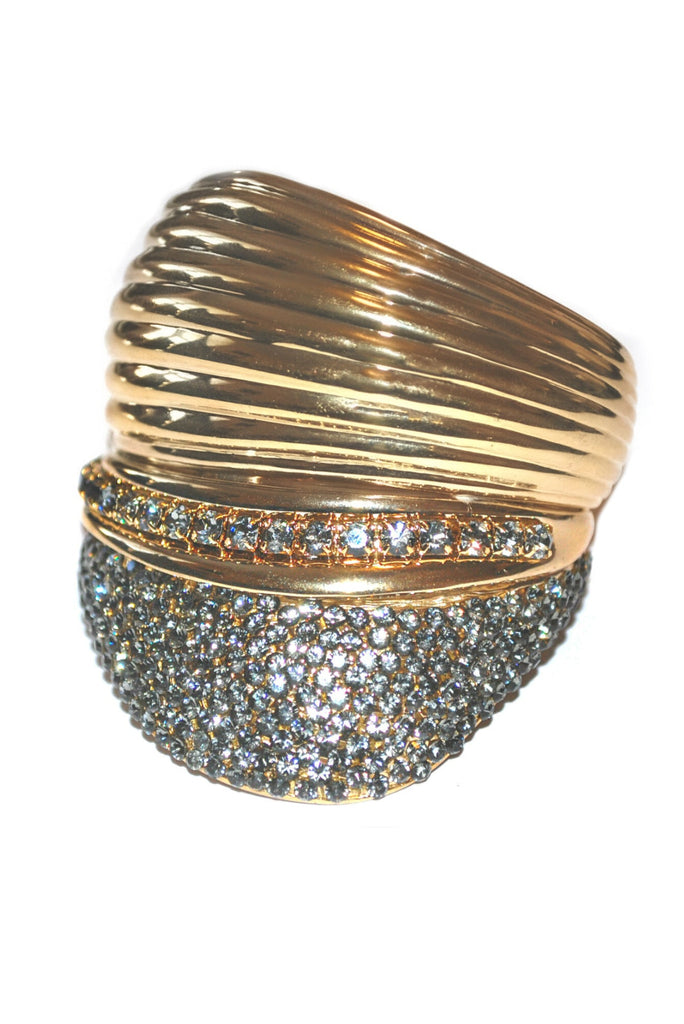 Vionnet Sculptural Gold and Crystal Oversize Cuff Bracelet FW2010