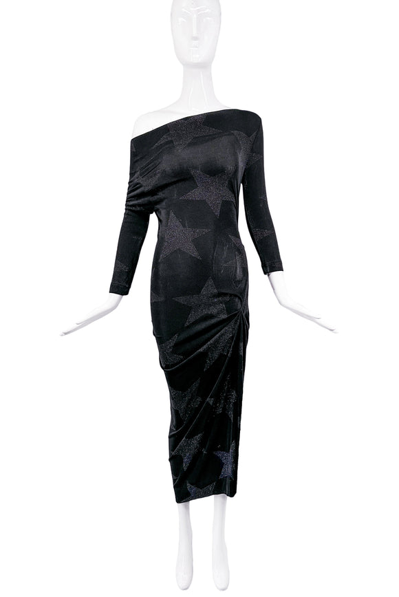 Vivienne Westwood Black Lurex Star Draped Dress Gown