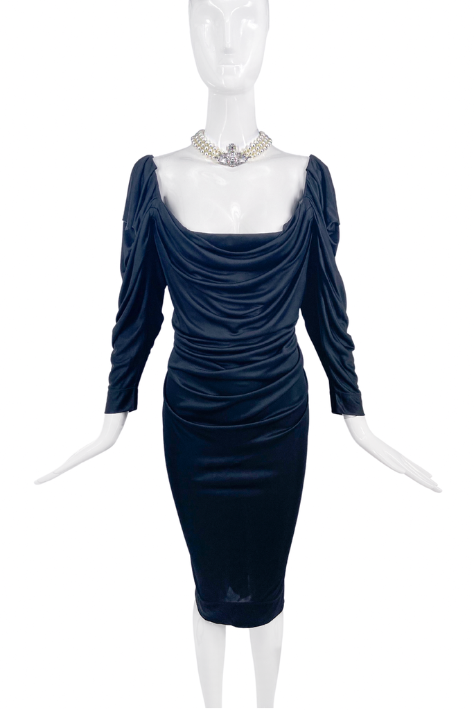 Vivienne Westwood Black Corset Draped Silk Jersey Low Cut Dress