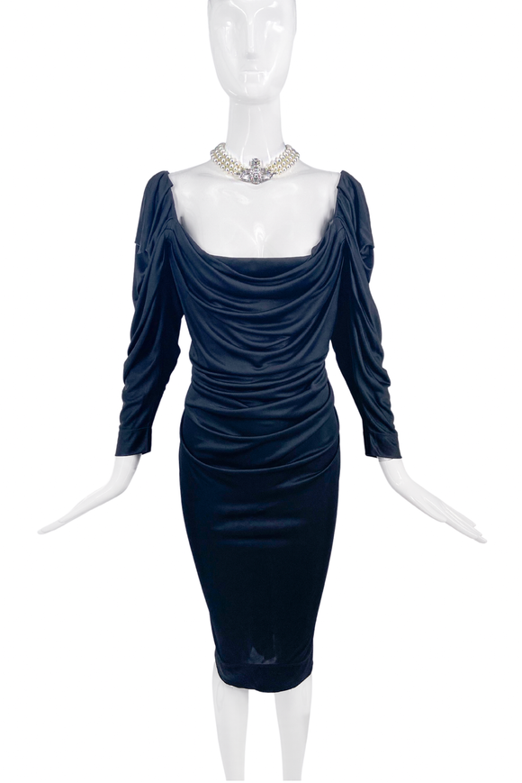 Vivienne Westwood Black Corset Draped Silk Jersey Low Cut Dress