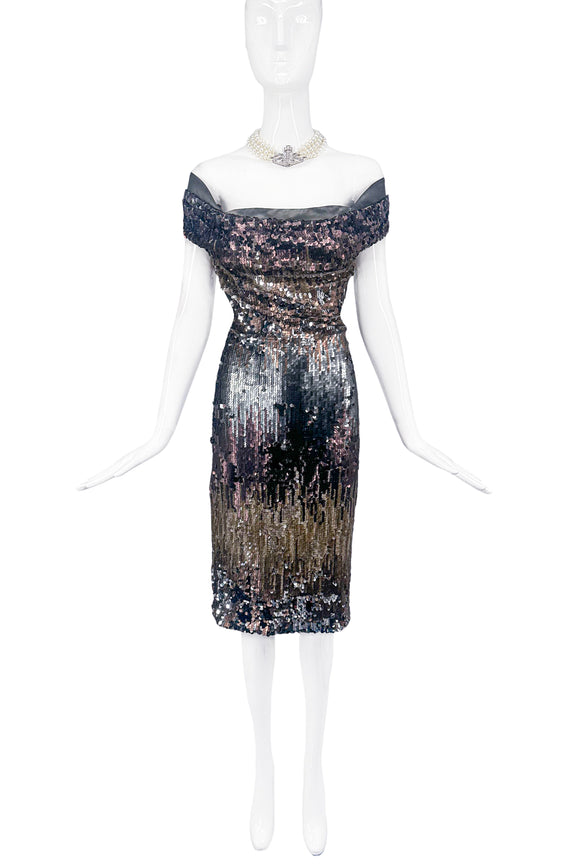 Vivienne Westwood Green Brown Sequin Rain Corset Dress