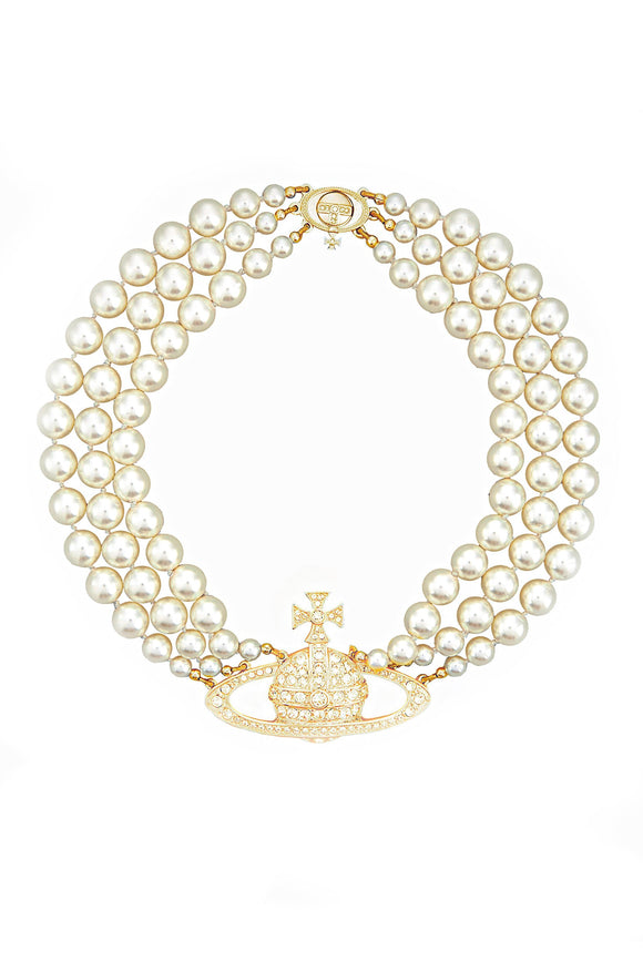 Vivienne Westwood Gold Orb Triple Pearl Choker Necklace