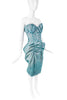 Vivienne Westwood Blue Turquoise Green Fuzzy Textured Peplum Ruched Hip Bustier Corset Gown
