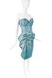 Vivienne Westwood Blue Turquoise Green Fuzzy Textured Peplum Ruched Hip Bustier Corset Gown