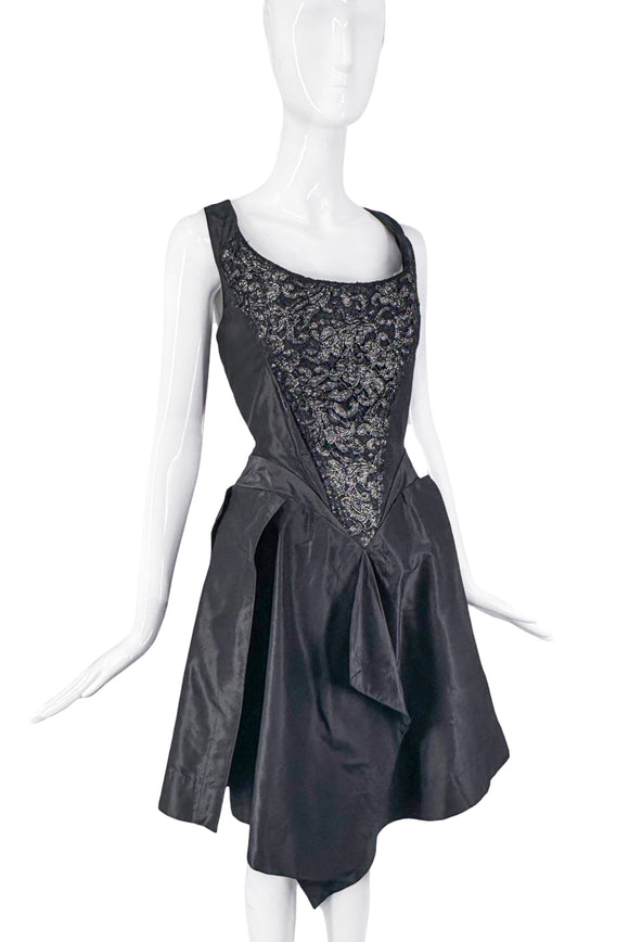 Vivienne Westwood Black Silver Lace Inlay Corset Cocktail Dress