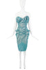 Vivienne Westwood Blue Turquoise Green Fuzzy Textured Peplum Ruched Hip Bustier Corset Gown