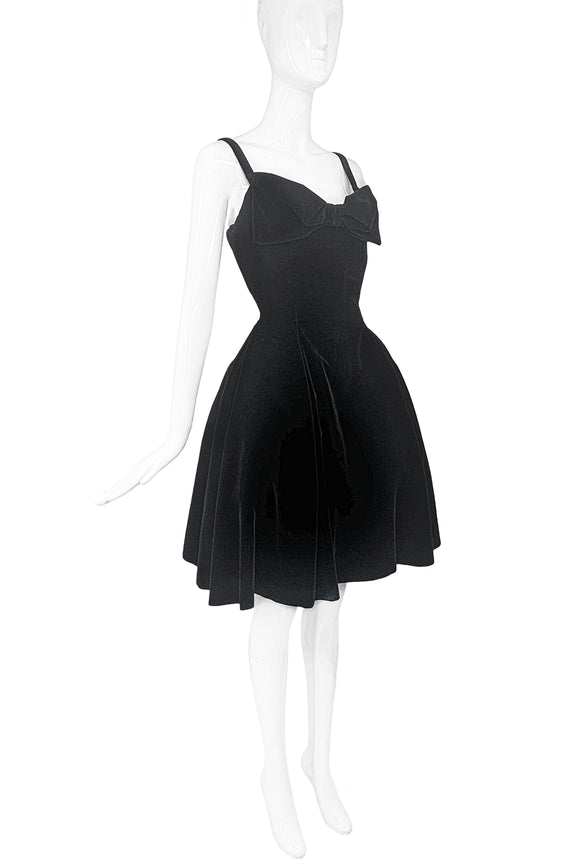 Vivienne Westwood Black Velvet Bow Corset Peplum Bustle Dress Red Label Fall 1999 Runway