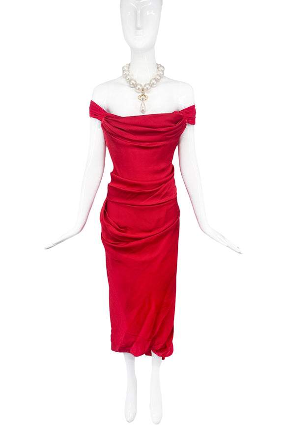 Vivienne Westwood Red Off Shoulder or Halterneck Corset Dress Gown