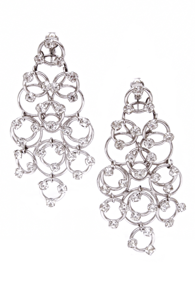Vogue Vintage Silver Hoop Crystal Sputnik 60's Chandelier Earrings