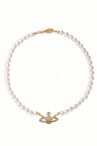 Vivienne Westwood Single Strand Pearl Gold Orb Choker Necklace
