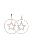 Vintage White Acrylic "Peggy Moffit" Hoop Earrings with Graphic Stars