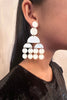 Vintage White Enamel Bone Circle and Half-Circle "Mod" Chandelier Earrings