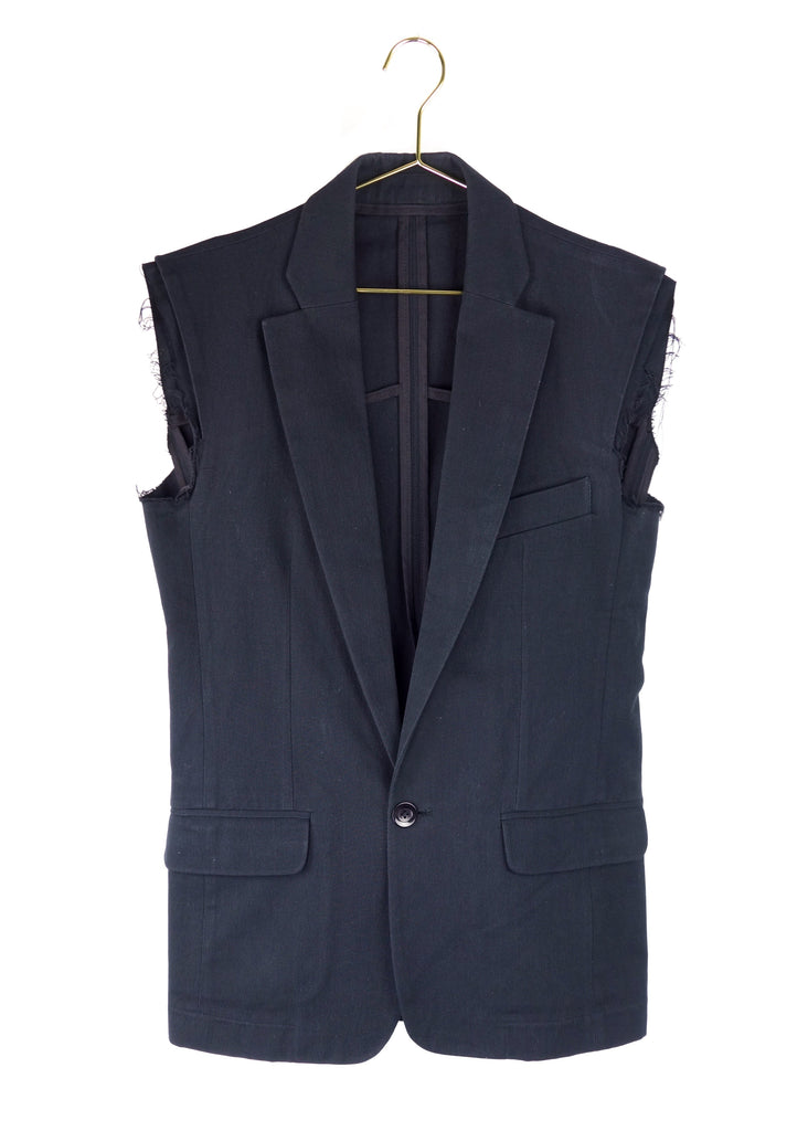 Xavier Delcour Black Sleeveless Blazer with Deconstructed Edges