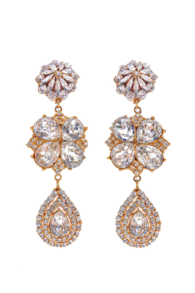 Yves Saint Laurent Gold Diamond Crystal Clover Chandelier Earrings