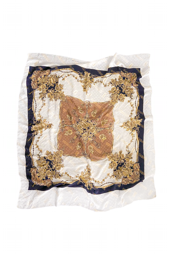 Yves Saint Laurent Fabric Silk Gold Lame Baroque Print Square Scarf