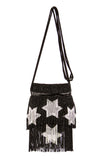 Saint Laurent Paris Black and Silver Beaded Fringe Star Bag