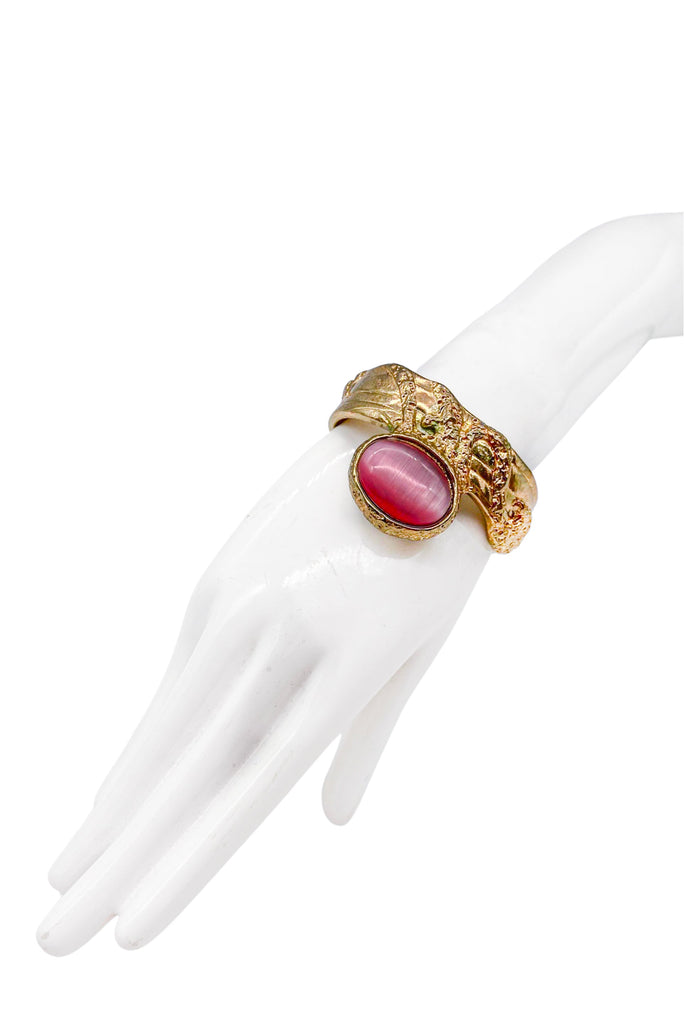 Saint Laurent Gold Textured Pink Opal Bracelet