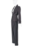 Saint Laurent YSL Tom Ford Black Razor Thin Pin Stripe Single Button Wide Leg Cuff Suit Spring 2001