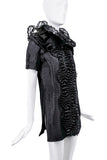 YSL Black Beaded Tulle Ruffle Collar Mini Dress