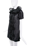 YSL Black Beaded Tulle Ruffle Collar Mini Dress