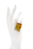 Vintage Yellow Amber Stone Emerald Cut Silver Ring