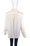 Yohji Yamamoto Ivory White Satin Collar Plunging V-Neck Shirt Blouse Halston Style #
