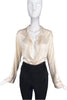 Yohji Yamamoto Ivory White Satin Collar Plunging V-Neck Shirt Blouse Halston Style #