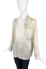 Yohji Yamamoto Ivory White Satin Collar Plunging V-Neck Shirt Blouse Halston Style #