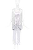 Yohji Yamamoto White Satin 3 Piece Tank Top Pants Oversized Vest Ensemble