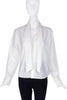 Yohji Yamamoto White Cotton Neck Tie Button-Up Shirt Blouse