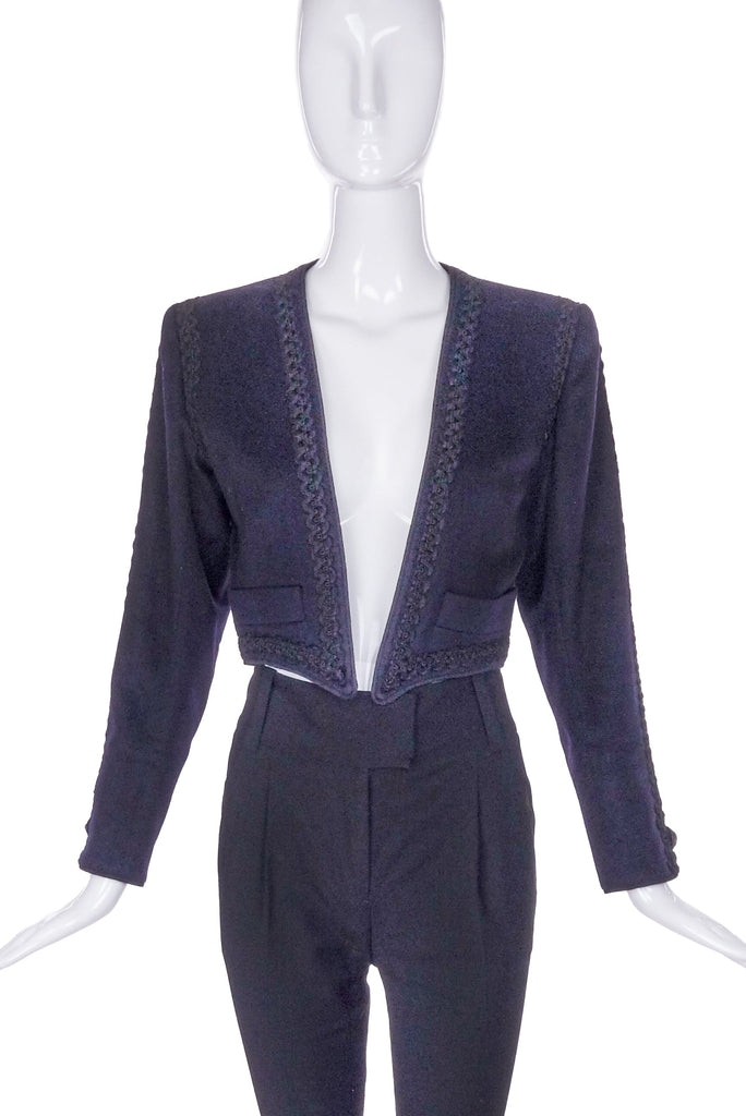 Yves Saint Laurent Navy Blue Cashmere Bolero Jacket with Braided Trim