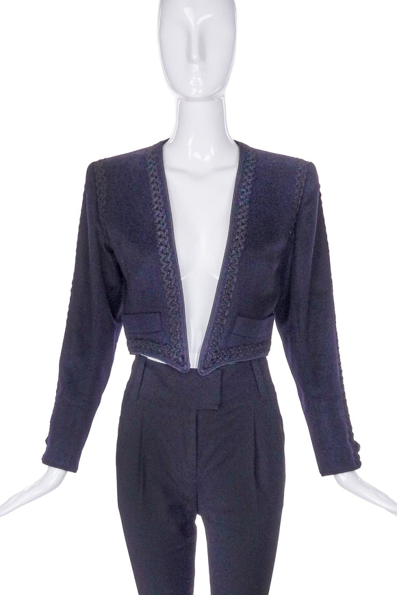 Yves Saint Laurent Navy Blue Cashmere Bolero Jacket with Braided Trim