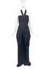 Saint Laurent YSL Black Chiffon Silk Draped Bustier Sweetheart Neckline Front Bow Gown 2009
