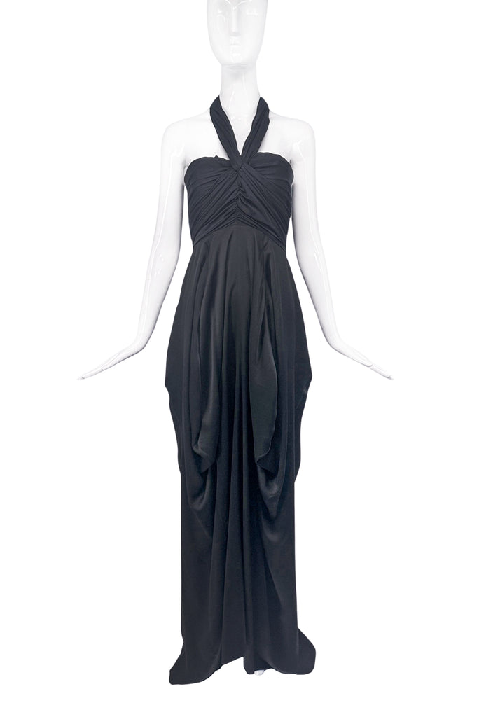 Saint Laurent YSL Black Chiffon Silk Draped Bustier Halterneck Gown 2009 (Copy)