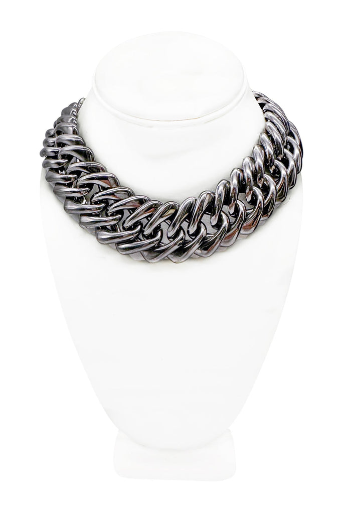 Yves Saint Laurent Gunmetal Silver Chain Link Necklace