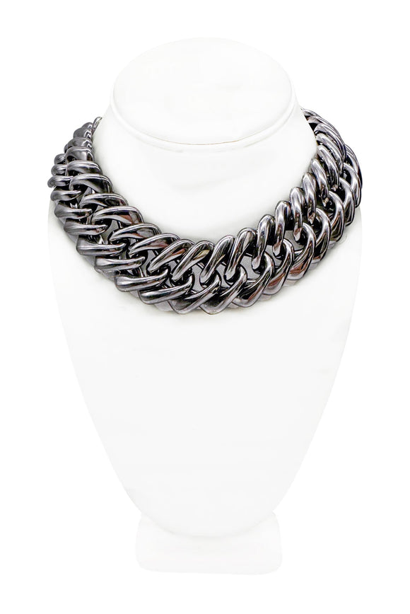 Yves Saint Laurent Gunmetal Silver Chain Link Necklace