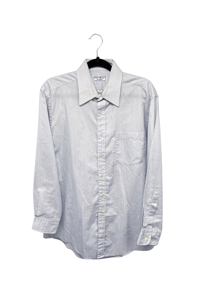 Yves Saint Laurent Menswear Light Blue Button-Up Shirt with YSL Logo Pattern